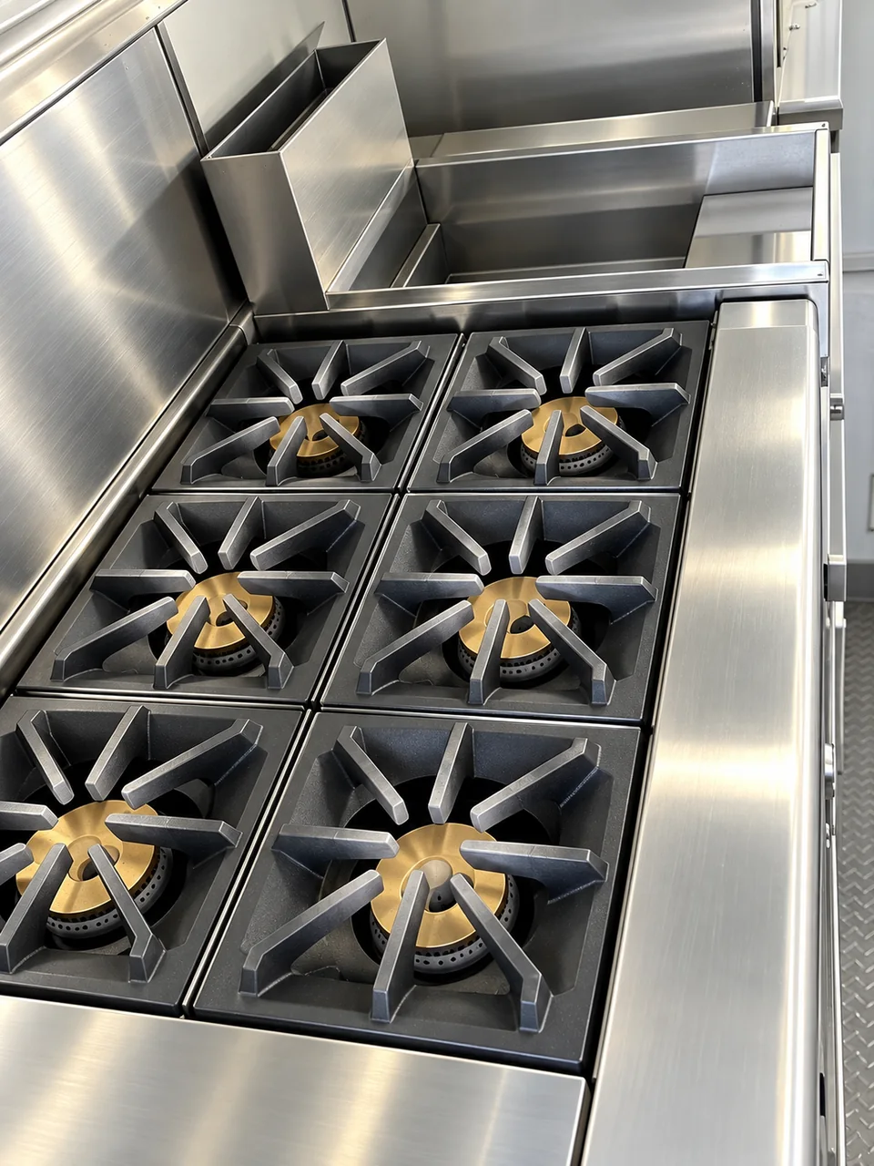 24 ft mobile kitchen trailer, commercial six burner gas range